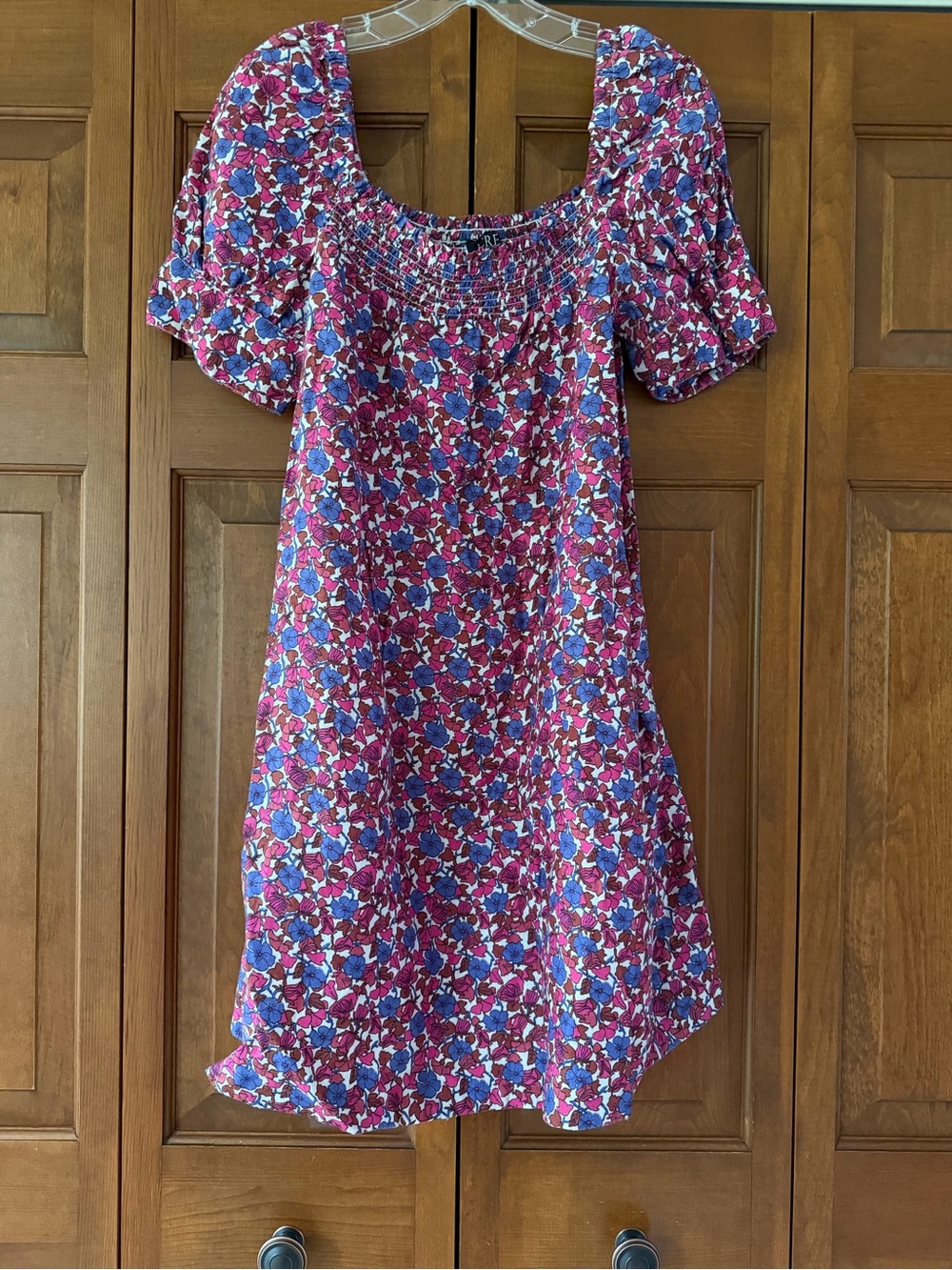 J. Crew Floral Smocked Dress in Pink, Purple & Brown